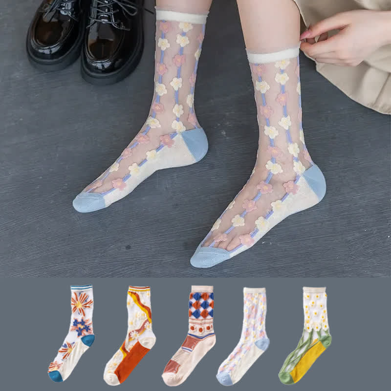 Sheer Daisy Lace Sheer Quarter Socks(5 Pairs) - image 0