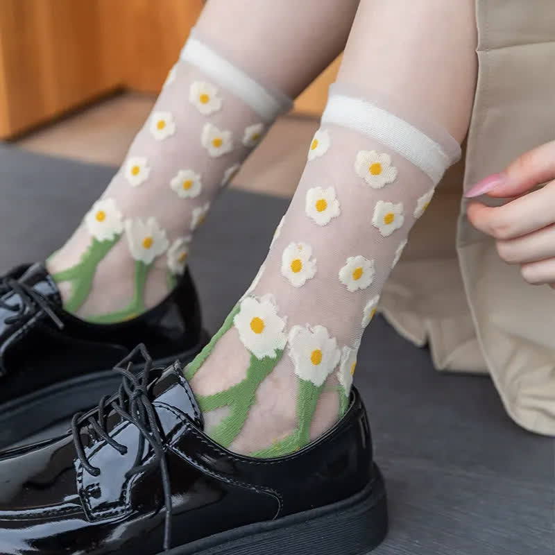 Sheer Daisy Lace Sheer Quarter Socks(5 Pairs) - image 1