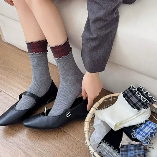 Ruffle Ribbed Cotton Quarter Socks(5 Pairs) - image 0