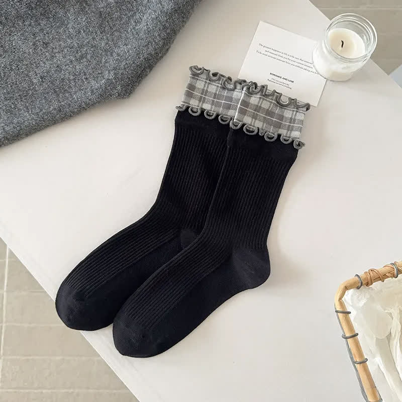 Ruffle Ribbed Cotton Quarter Socks(5 Pairs) - image 3