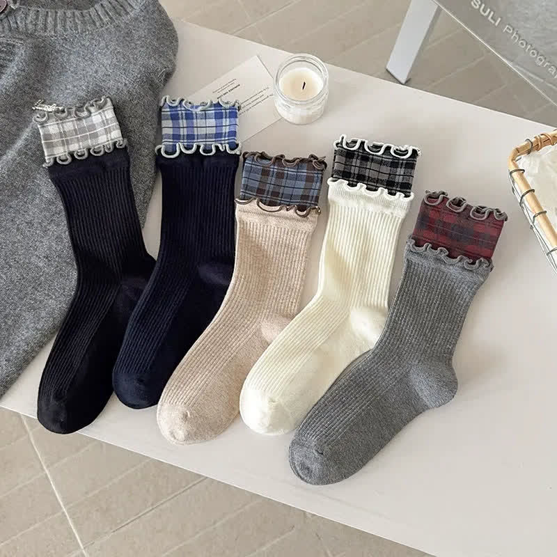 Ruffle Ribbed Cotton Quarter Socks(5 Pairs) - image 1