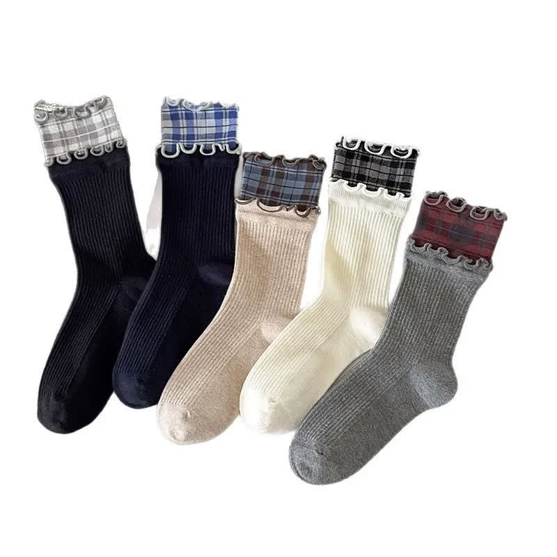 Ruffle Ribbed Cotton Quarter Socks(5 Pairs) - Multicolor - EU36-44(US3-10) - image 2