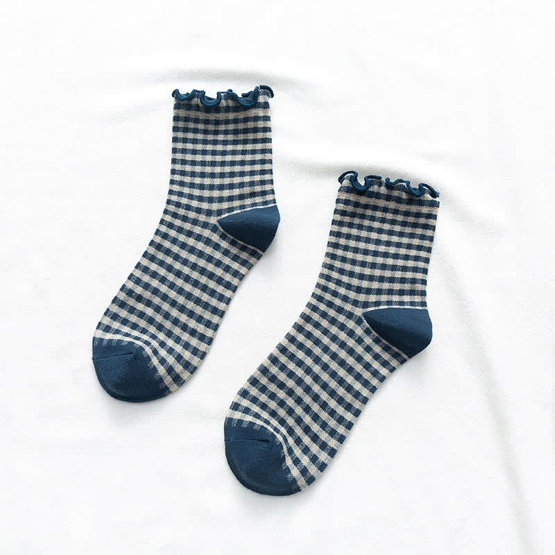 Ruffle Plaid Quarter Socks(6 Pairs) - image 7