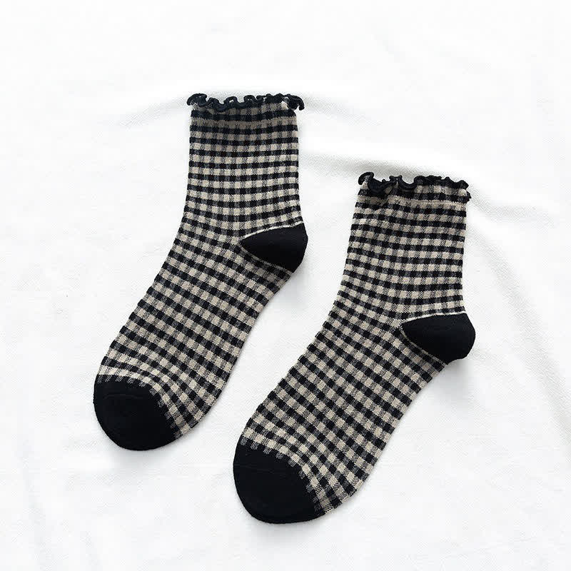 Ruffle Plaid Quarter Socks(6 Pairs) - image 9