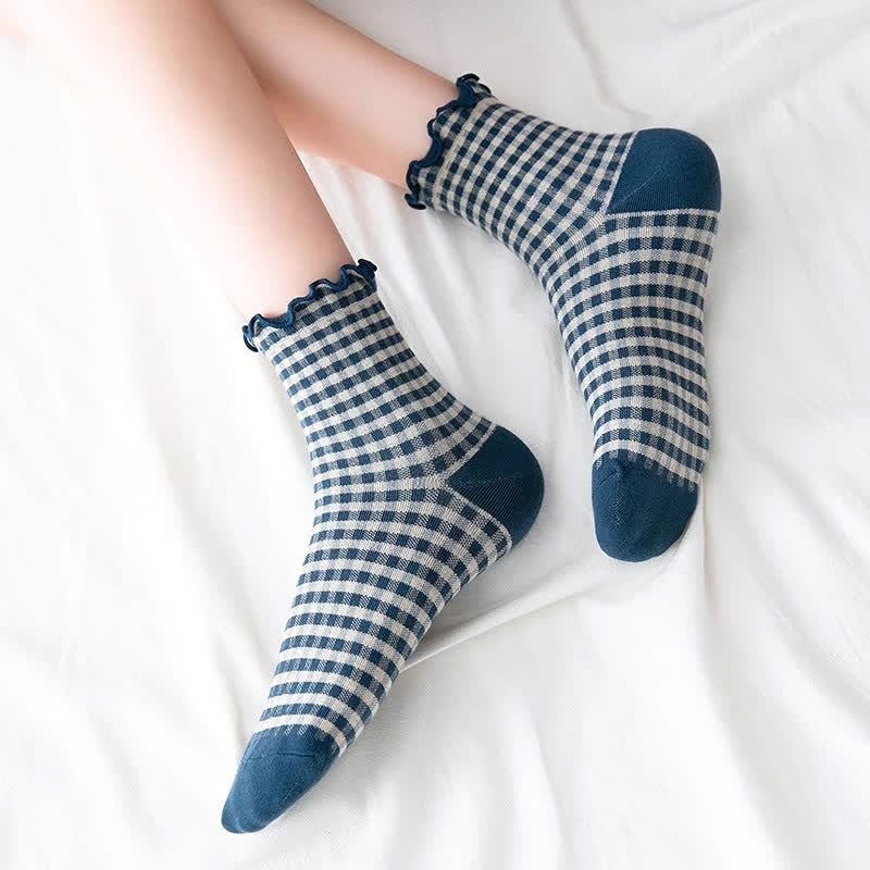 Ruffle Plaid Quarter Socks(6 Pairs) - image 3