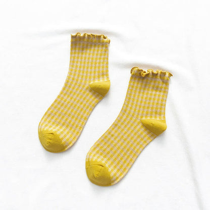 Ruffle Plaid Quarter Socks(6 Pairs) - image 5