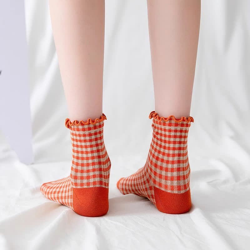 Ruffle Plaid Quarter Socks(6 Pairs) - image 1