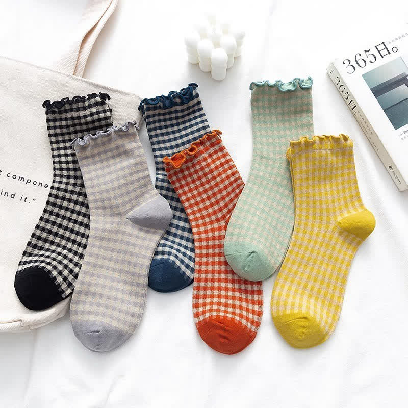 Ruffle Plaid Quarter Socks(6 Pairs) - Multicolor - EU35-42(US2-8.5) - image 4