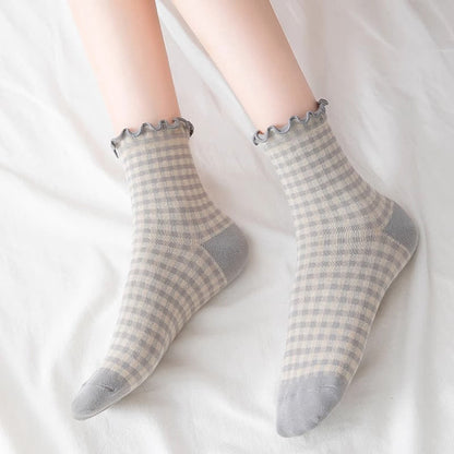 Ruffle Plaid Quarter Socks(6 Pairs) - image 2