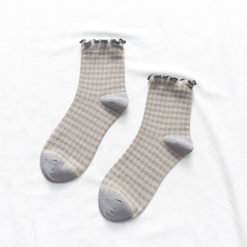 Ruffle Plaid Quarter Socks(6 Pairs) - image 6