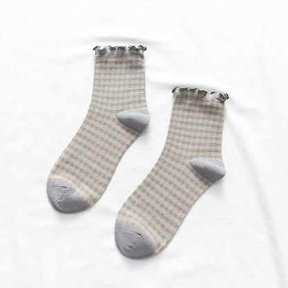 Ruffle Plaid Quarter Socks(6 Pairs) - image 6