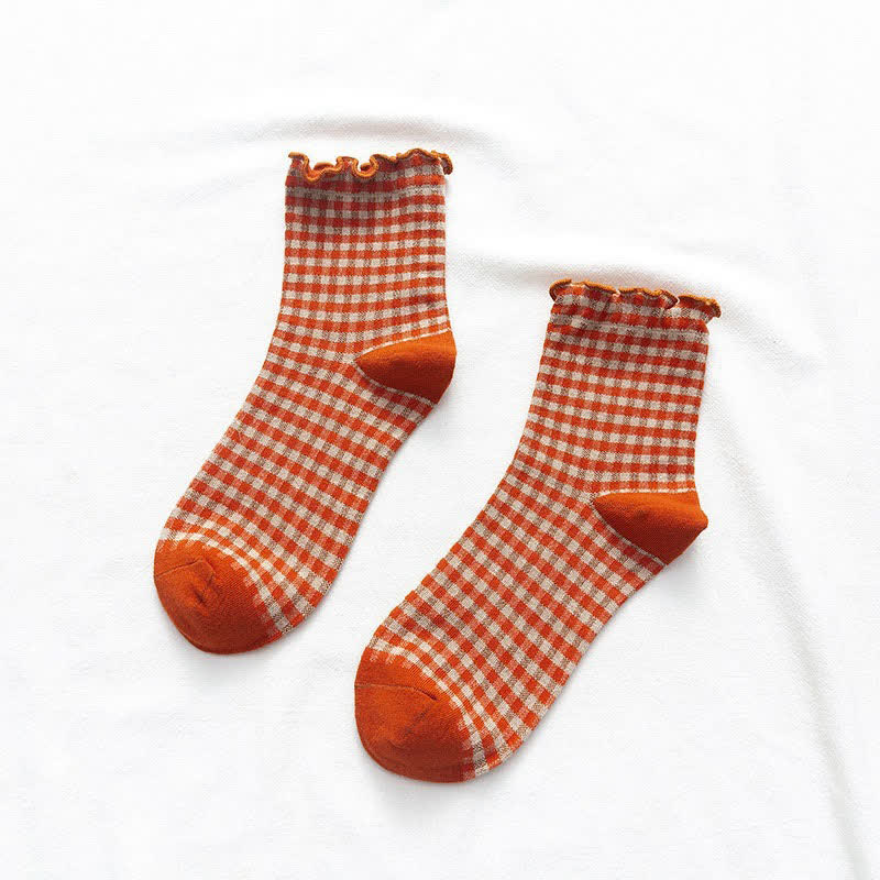 Ruffle Plaid Quarter Socks(6 Pairs) - image 8