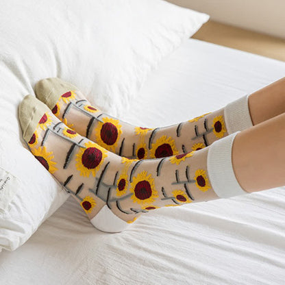 Vintage Flowers Bird Sheer Quarter Socks(4 Pairs) - image 2