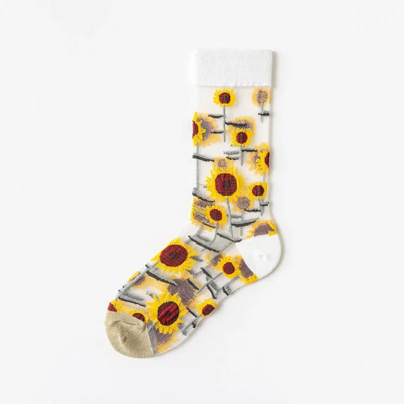 Vintage Flowers Bird Sheer Quarter Socks(4 Pairs) - White - EU35-41(US2-7.5) - image 9