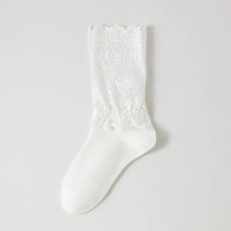 Elegant Lace Quarter Socks (4 Pairs) - White - EU35-40(US2-7) - image 4