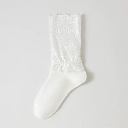 Elegant Lace Quarter Socks (4 Pairs) - White - EU35-40(US2-7) - image 4