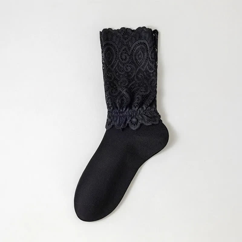 Elegant Lace Quarter Socks (4 Pairs) - Black - EU35-40(US2-7) - image 5