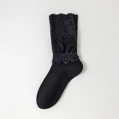 Elegant Lace Quarter Socks (4 Pairs) - Black - EU35-40(US2-7) - image 5