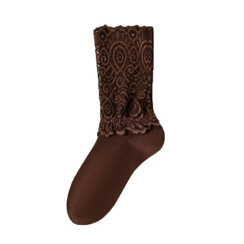 Elegant Lace Quarter Socks (4 Pairs) - Brown - EU35-40(US2-7) - image 6