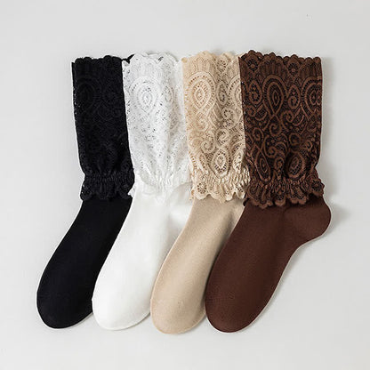 Elegant Lace Quarter Socks (4 Pairs) - Multicolor - EU35-40(US2-7) - image 3