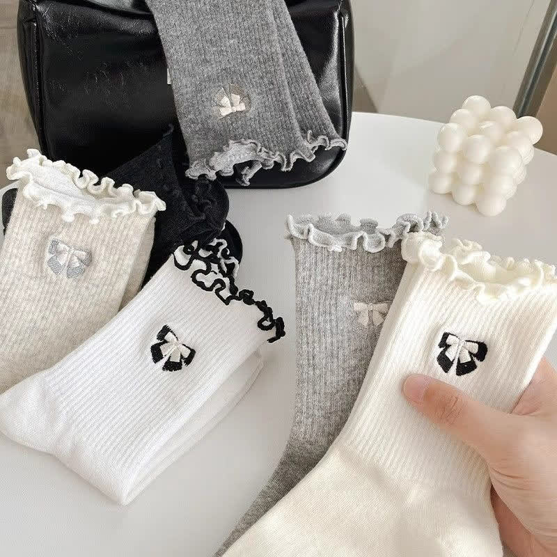 Cute Bow Embroidered Quarter Socks(14 Pairs) - image 2