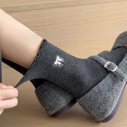 Cute Bow Embroidered Quarter Socks(14 Pairs) - image 1