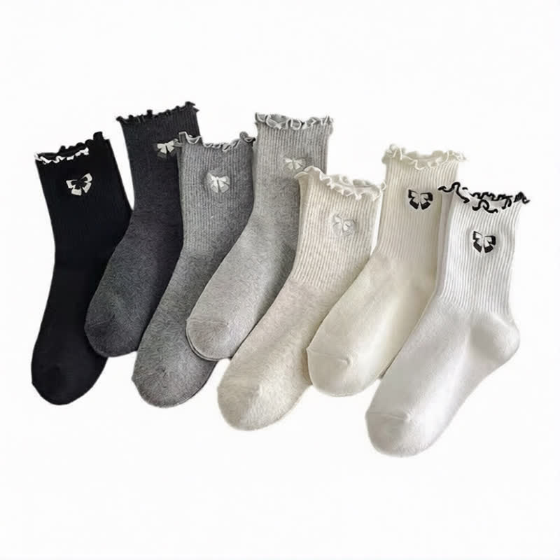 Cute Bow Embroidered Quarter Socks(14 Pairs) - Multicolor - EU35-42(US2-8.5) - image 5