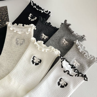 Cute Bow Embroidered Quarter Socks(14 Pairs) - image 3
