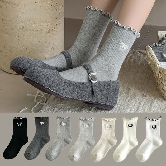 Cute Bow Embroidered Quarter Socks(14 Pairs) - image 0