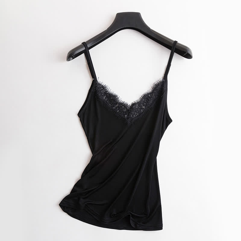 Plus Size Lace Silk Cooling Tank Top - Black - XXL - image 8