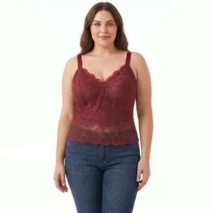 Plus Size Lace V Neck Tank Top(2 Pieces) - Red - XXXL - image 2