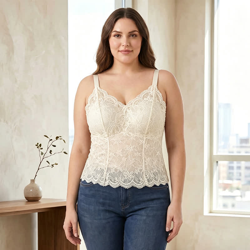Plus Size Lace V Neck Tank Top(2 Pieces) - image 5