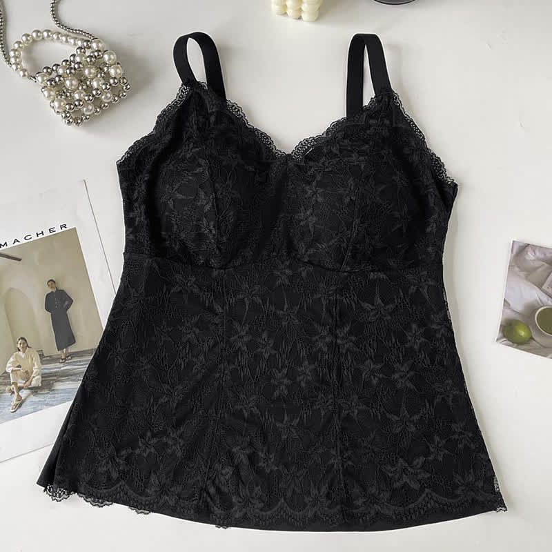 Plus Size Lace V Neck Tank Top(2 Pieces) - Black - XXXL - image 8