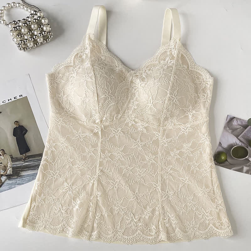 Plus Size Lace V Neck Tank Top(2 Pieces) - Beige - XXXL - image 9