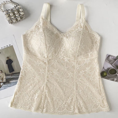 Plus Size Lace V Neck Tank Top(2 Pieces) - Beige - XXXL - image 9