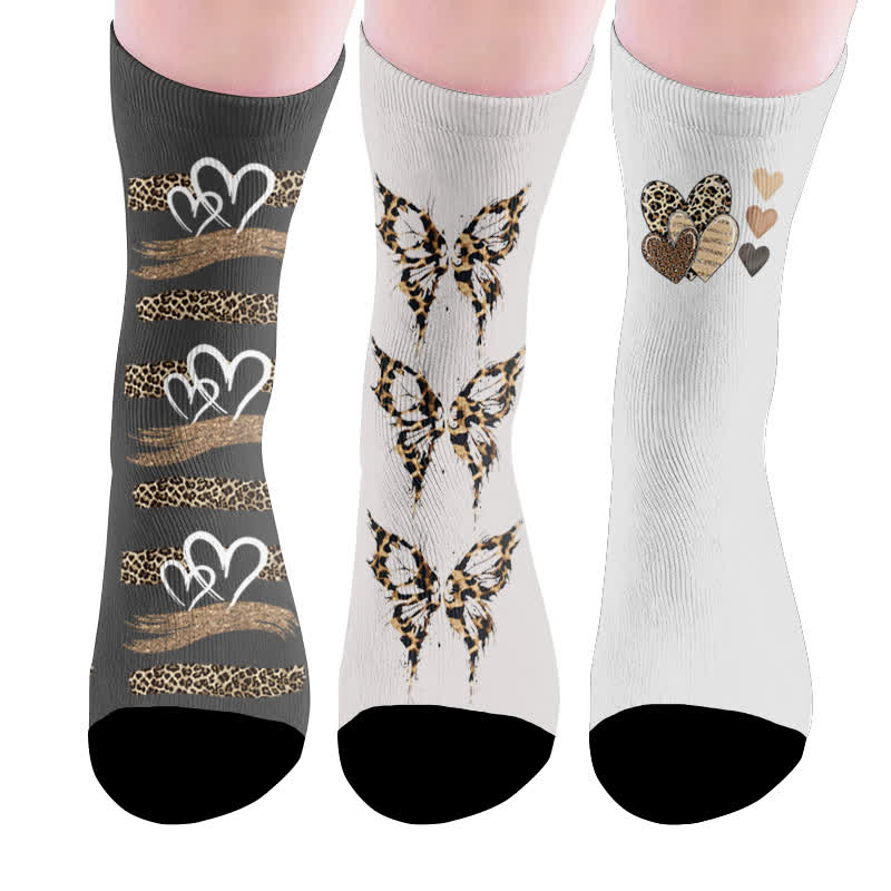 Leopard Butterfly Heart Socks - Multicolor(3 Pairs) - EU37-44(US4-10) - image 10