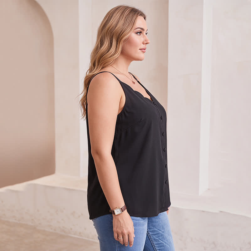 Plus Size Button Front V Neck Tank Top(2 Pieces) - image 1