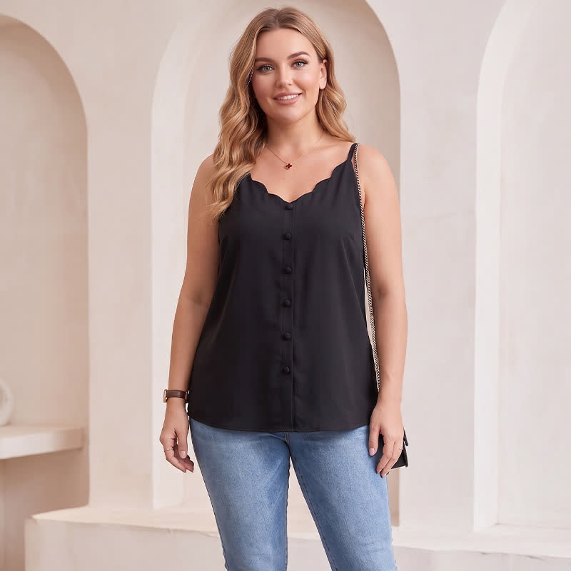 Plus Size Button Front V Neck Tank Top(2 Pieces) - Black - 3XL - image 3