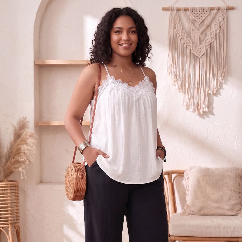 Plus Size Lace Trim Flowy Tank Top - image 2