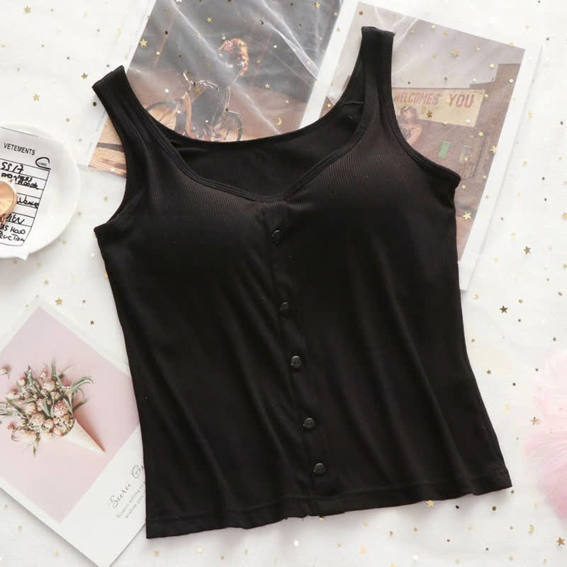 Plus Size Ribbed Button Tank Top(2 Pieces) - Black - 3XL - image 12