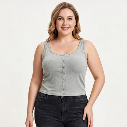 Plus Size Ribbed Button Tank Top(2 Pieces) - image 6