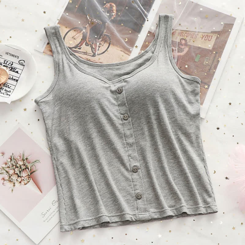 Plus Size Ribbed Button Tank Top(2 Pieces) - Grey - 3XL - image 13