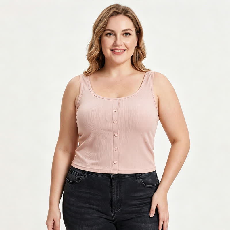 Plus Size Ribbed Button Tank Top(2 Pieces) - image 5