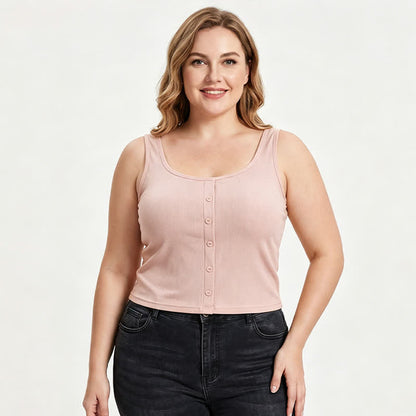 Plus Size Ribbed Button Tank Top(2 Pieces) - image 5