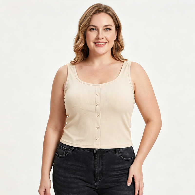 Plus Size Ribbed Button Tank Top(2 Pieces) - image 8