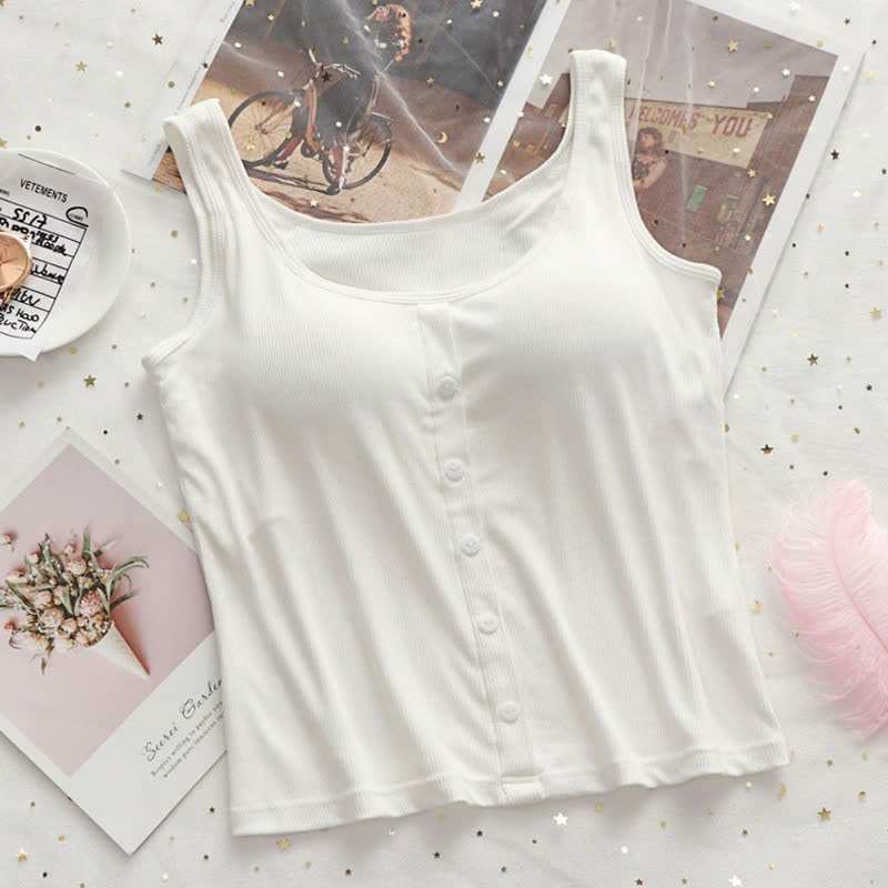 Plus Size Ribbed Button Tank Top(2 Pieces) - White - 3XL - image 11