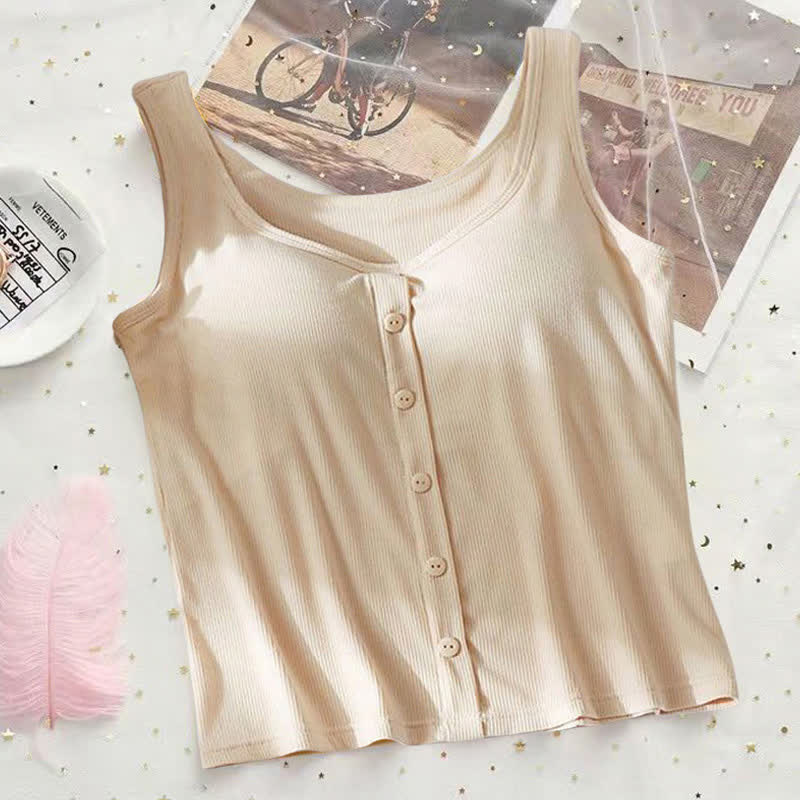 Plus Size Ribbed Button Tank Top(2 Pieces) - Apricot - 3XL - image 10