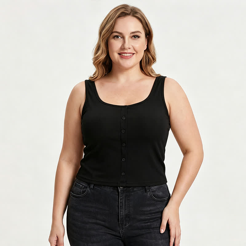 Plus Size Ribbed Button Tank Top(2 Pieces) - image 9