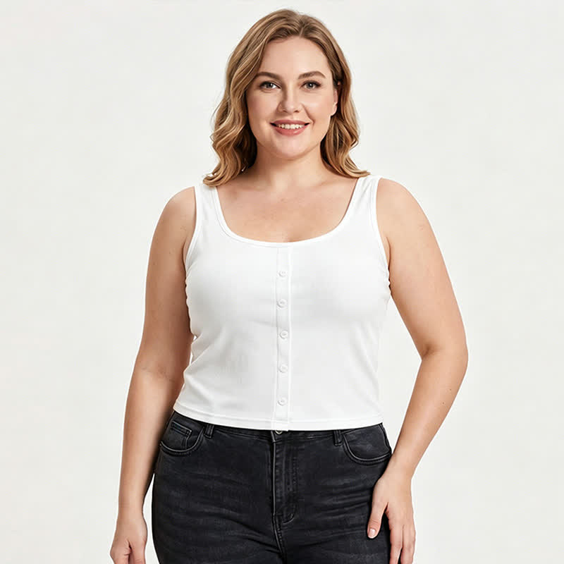 Plus Size Ribbed Button Tank Top(2 Pieces) - image 7