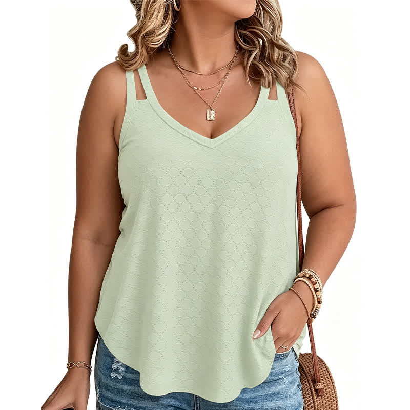 Plus Size Textured V Neck Tank Top - Green - 5XL - image 2